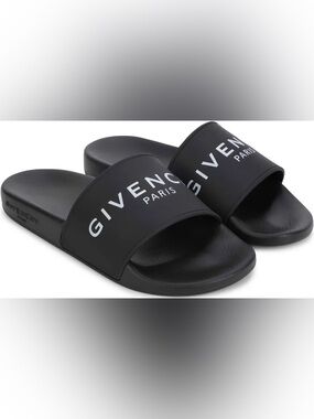 Givenchy Black Slide Sandals with White Logo